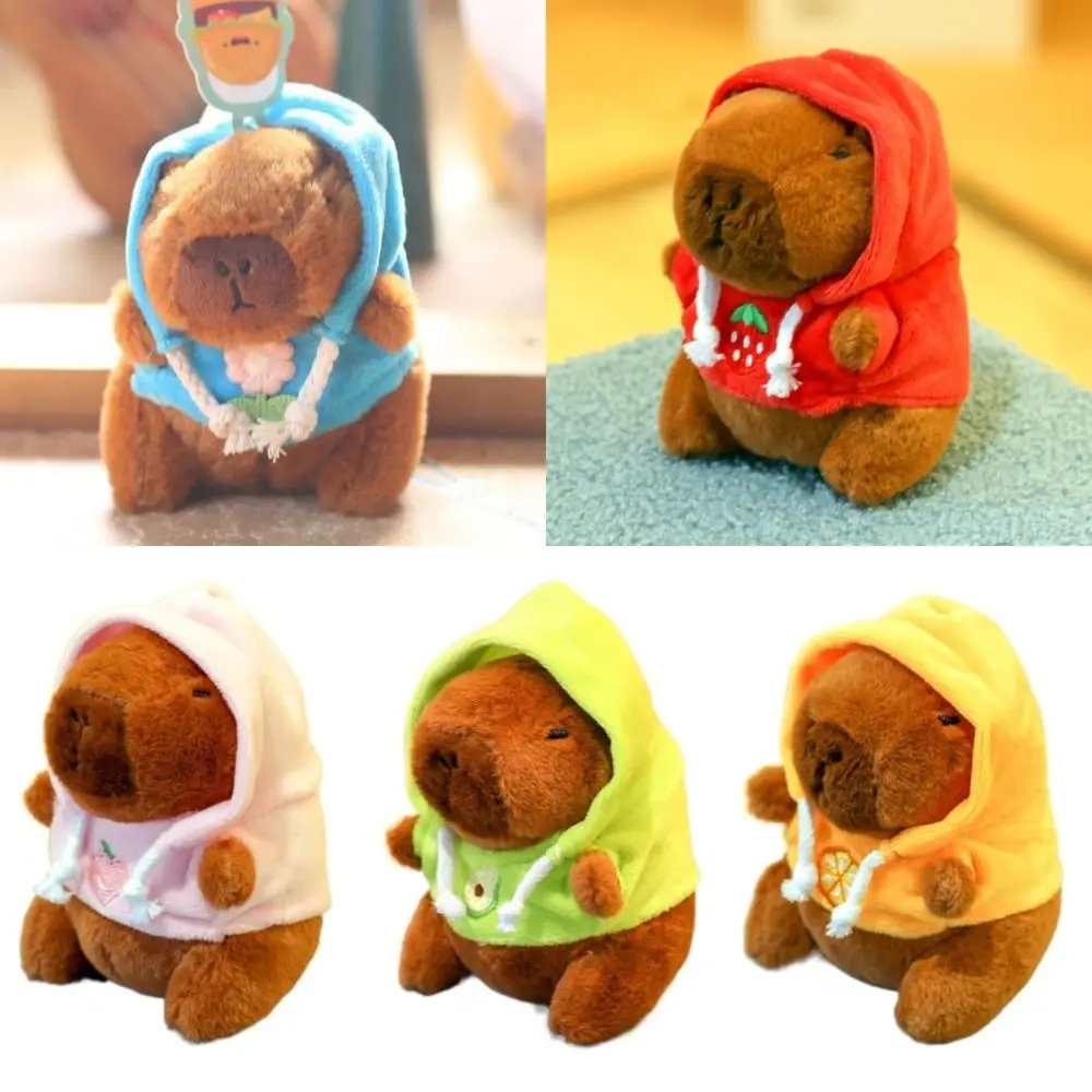 Cute Capybara Plush Toy With Fruit Embroidery Hoodie Doll Small Size Stuffed Animals Fluffty Toy Birthday Party Child Gifts