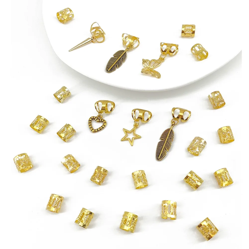 26pcs Butterfly Hollow Out Hair Ring Dread Locks Hair Braiding Dreadlocks Beads Metal Cuff Clips Adjustable Hair Braid Tubes