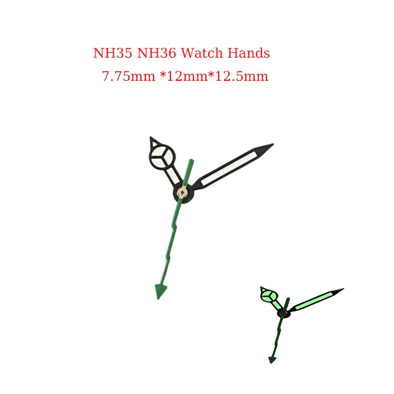 

Watch Hands Black Edge Three Hands Green Luminous Watch Pointers For NH35/36/4R/7S Movement