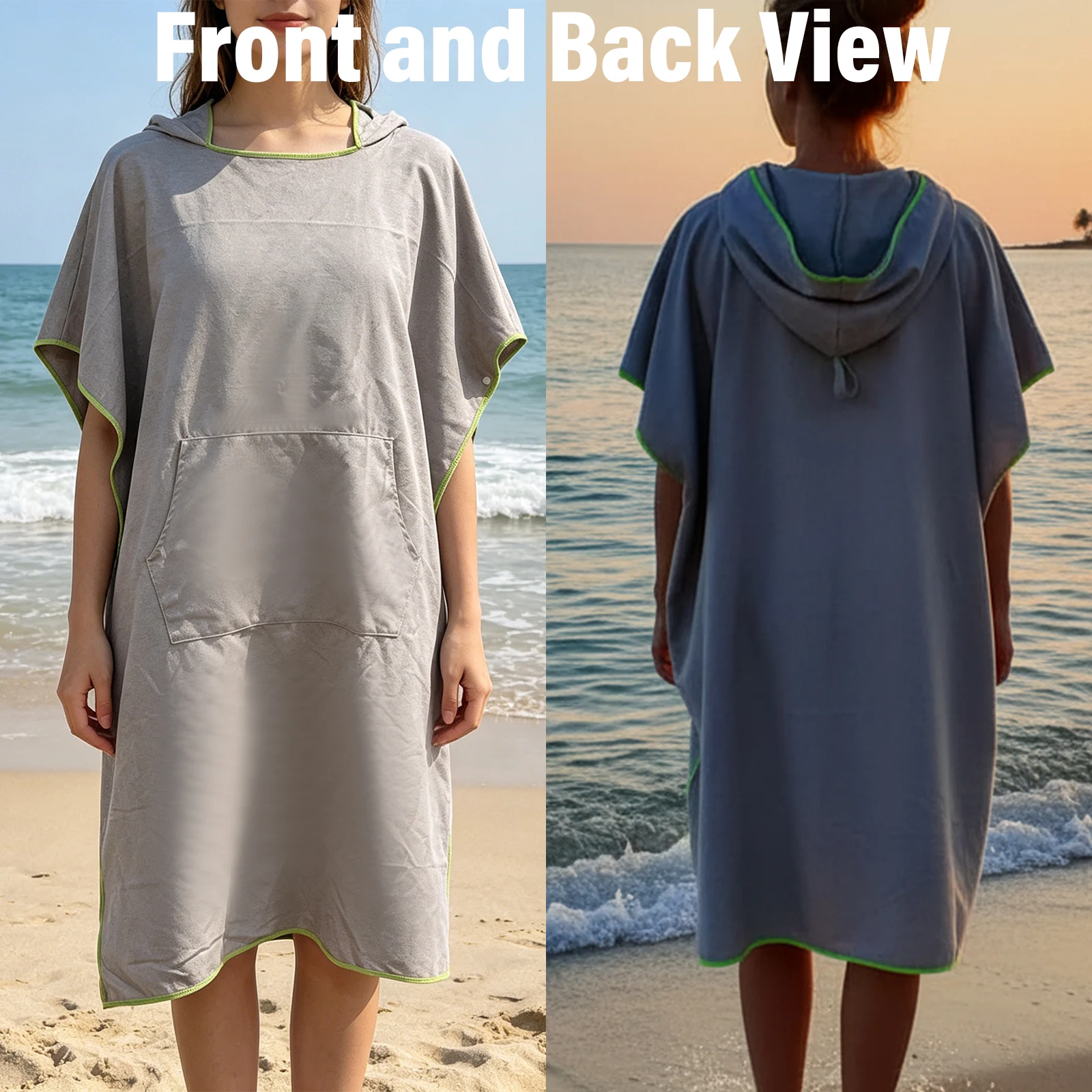 plus Size Quick-Dry Hooded Beach Towel Changing Cape High Absorbency Swim Surf Robe for Easy Carry And Quick Drying view 3