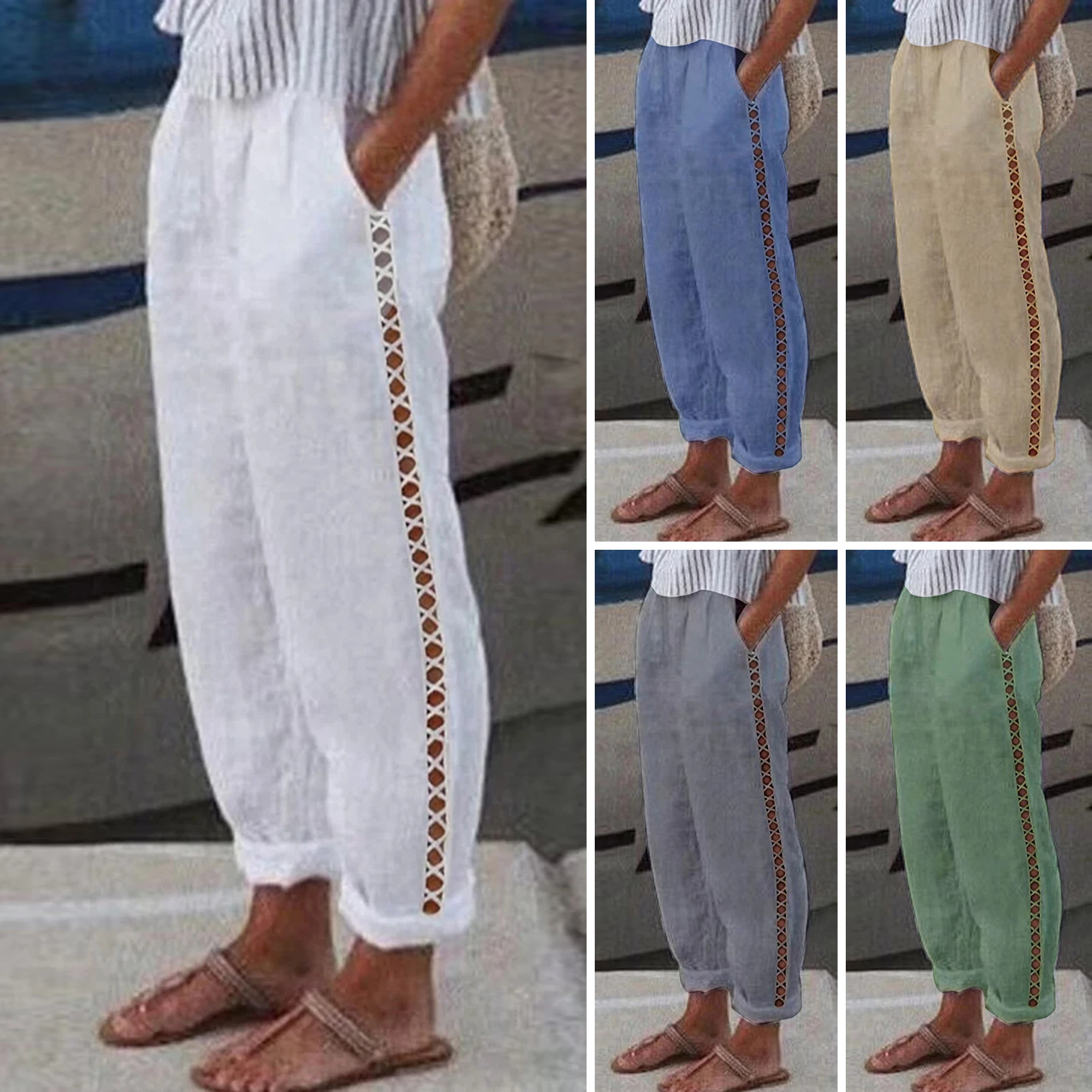 Casual calças femininas comprimento total verão elegante cintura elástica calças bottoms harem calças para uso diário