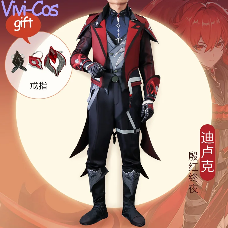 

Vivi-Cos Game Genshin Impact Diluc Ragnvindr Cool Cosplay Men's Costumes Gorgeous Exquisite Suit Halloween Role Play Party New