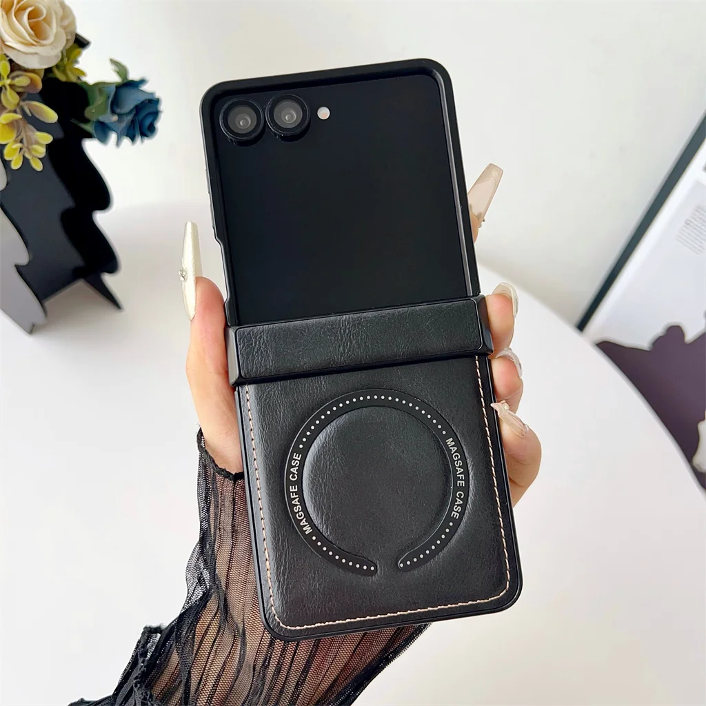 Magnetic PU Leather Phone Case For Motorola Razr 40 50 60 70 Ultra Shockproof Hinge Protection Wireless Charging Shell Cover