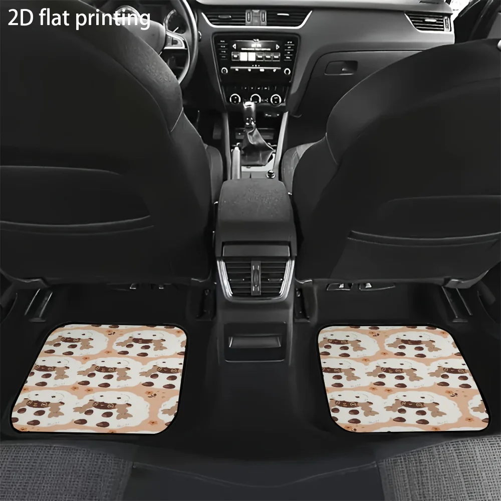 4pcs Cute Dog Bone Cartoon Pattern Car Mats, Durable And Easy To Clean, Suitable For Most Sedans, SUVs, And RVs, Perfect Holiday