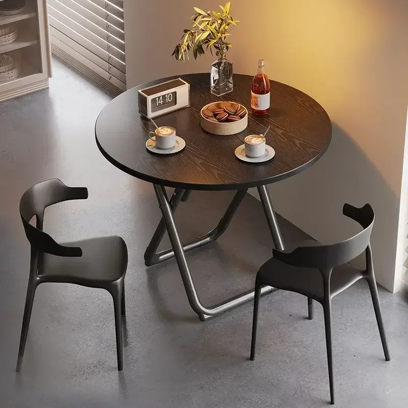 

-Folding Table Dining Household Small-sized Dining Rental Room Simple Round Stall Folding Tables And Chairs