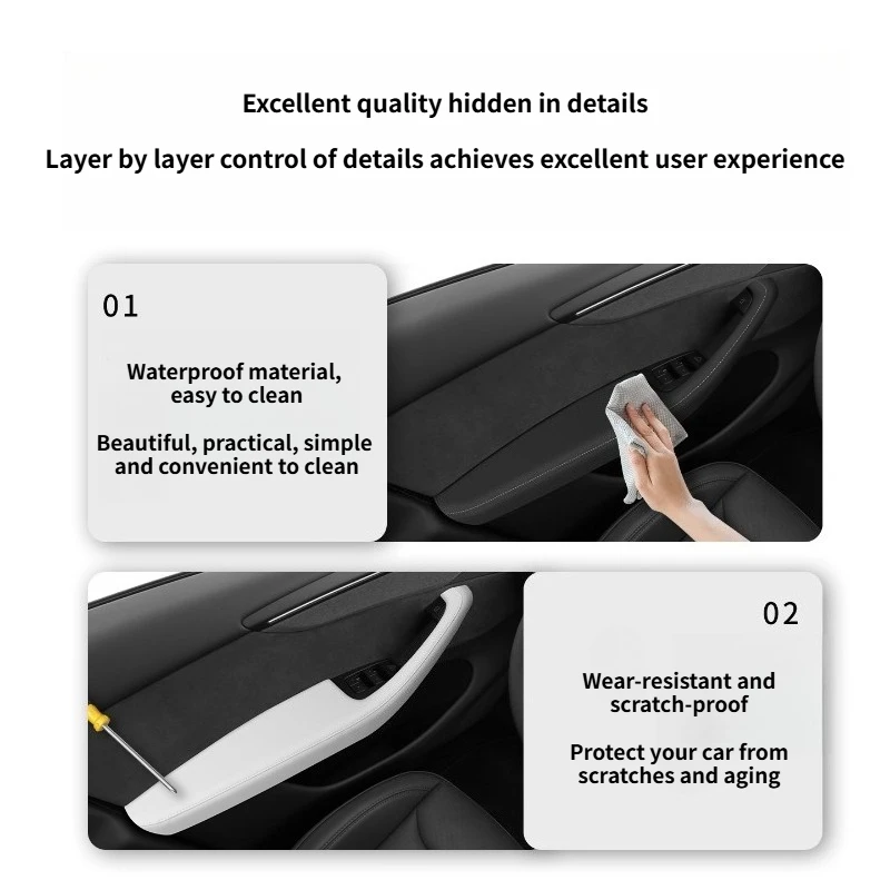 ドアアームレスト保護カバー テスラ モデル 3 ハイランド モデル Y ジュニパー オリジナルカラー PU レザーハンドル インテリアアクセサリー