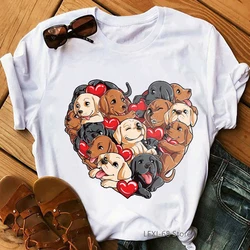 Pug dog animal print tshirt women Labrador Heart Valentines Day Gifts Dog Lovers Cute t shirt femme funny  female t-shirt