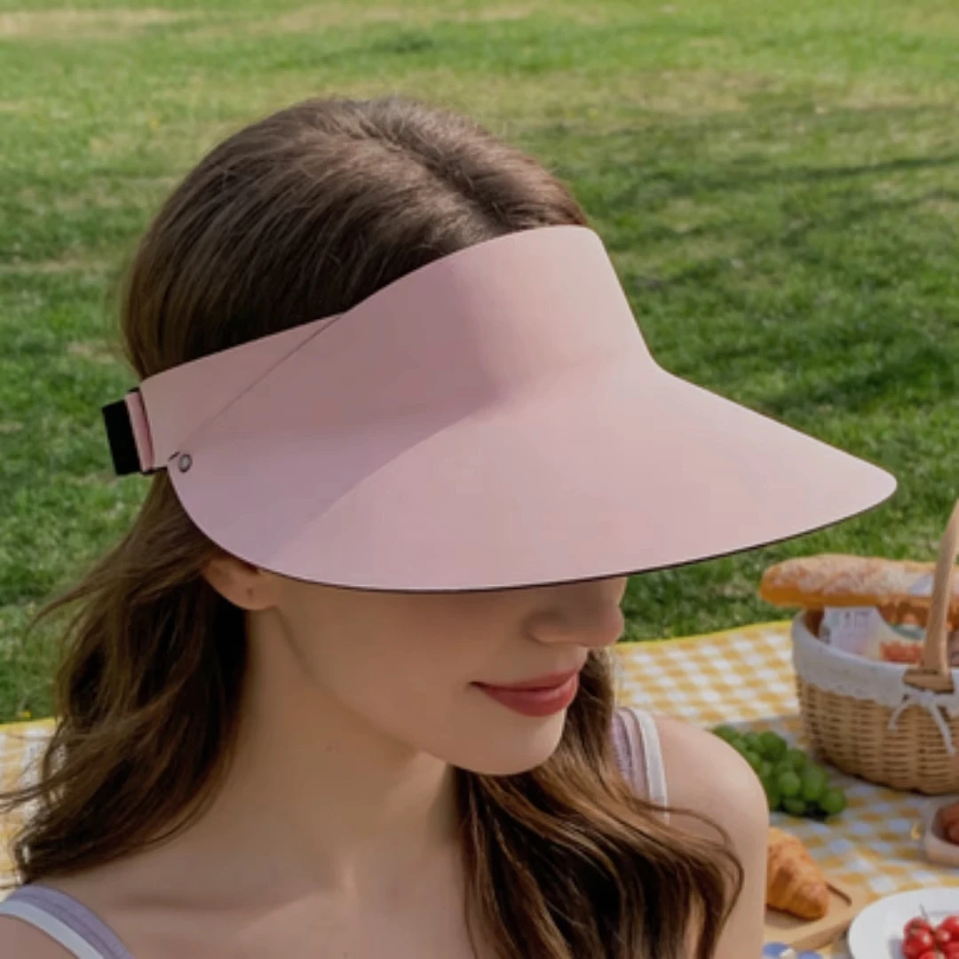 Seamless One-piece Sun Visor Hat for Women Wide Protection Empty Top Cap Adjustable Strap Outdoor Golf Beach Travel Summer Visor