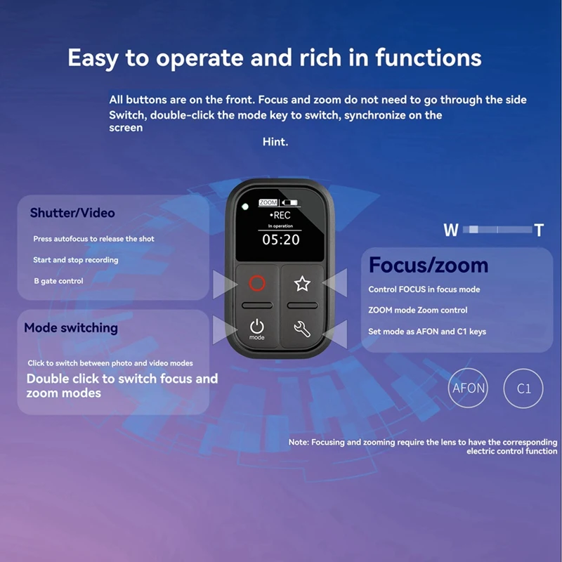 BAADE Bluetooth Afstandsbediening voor SONY Camera met OLED-scherm Compatibel met RMT-P1 A7M3 A6400 A6700 ZV-1 A7C A1 E10 RX100