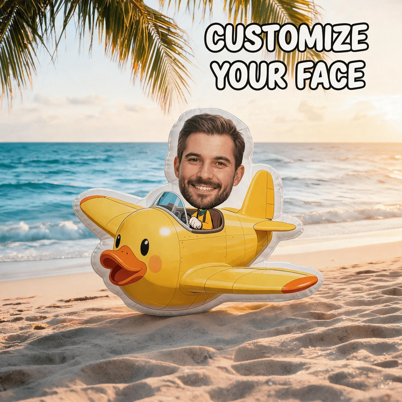 Custom Photo Face Pilot Duck Plane Shaped Pillow, Personalized Funny Smiling Man Decorative Cushion, Novelty Gift for Adults Fri