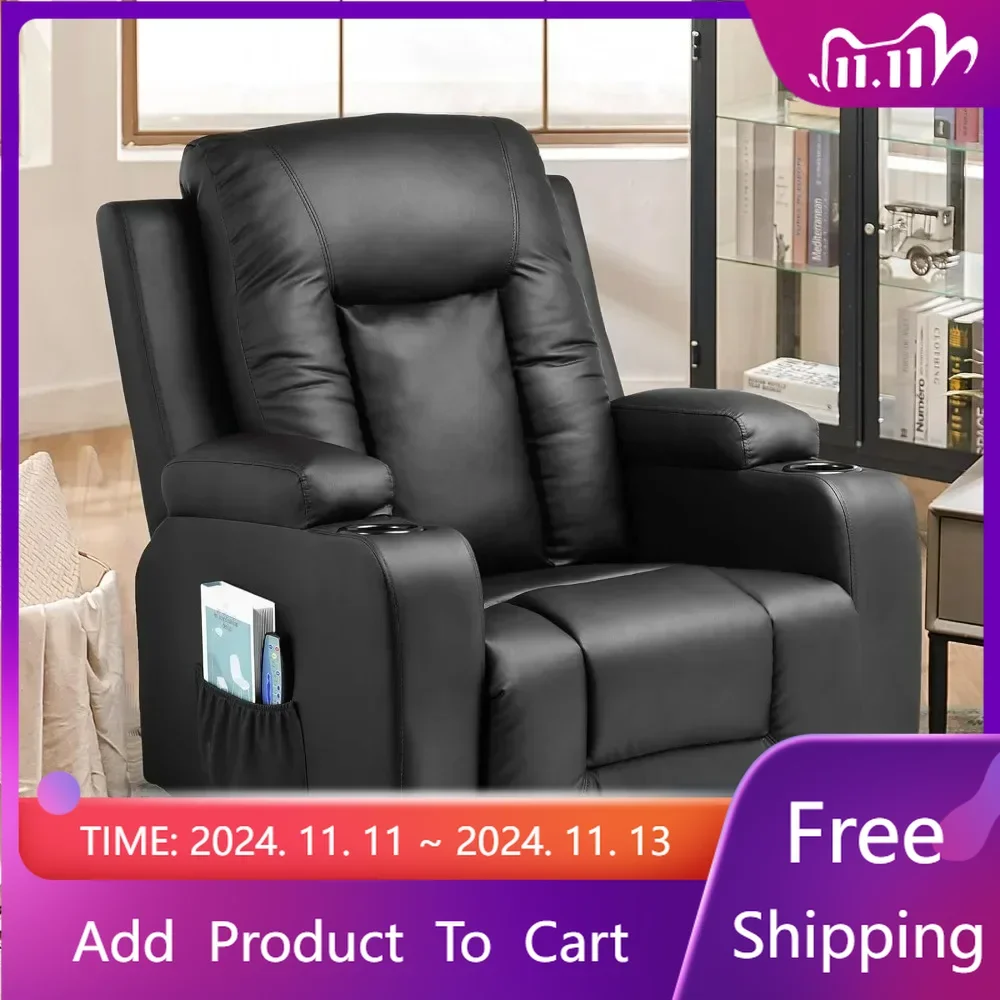 

Recliner Chair,PU Rocking Chair,Swivel Recliner with Cup Holders,Heat and Massage,Sofa Seat with Side Pockets,Sofa chairs