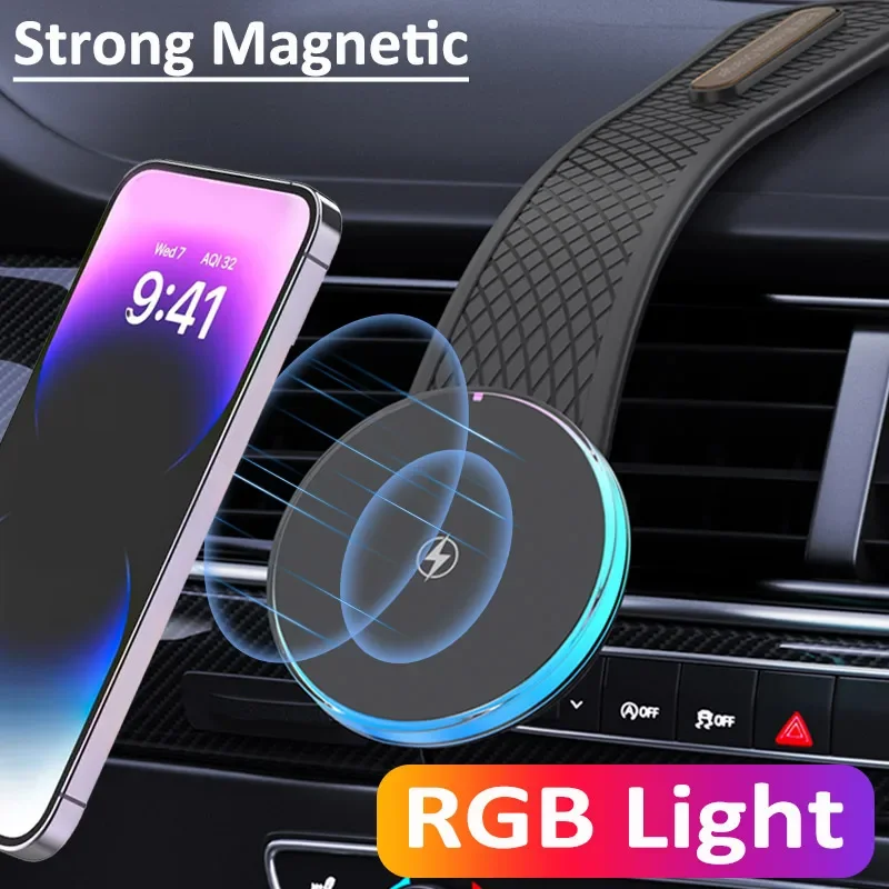 Magnetic Car Wireless Charger Stand Bracket Car Phone Holder Mount Fast Charging Station for iPhone 15 14 13 12 Pro Max Macsafe