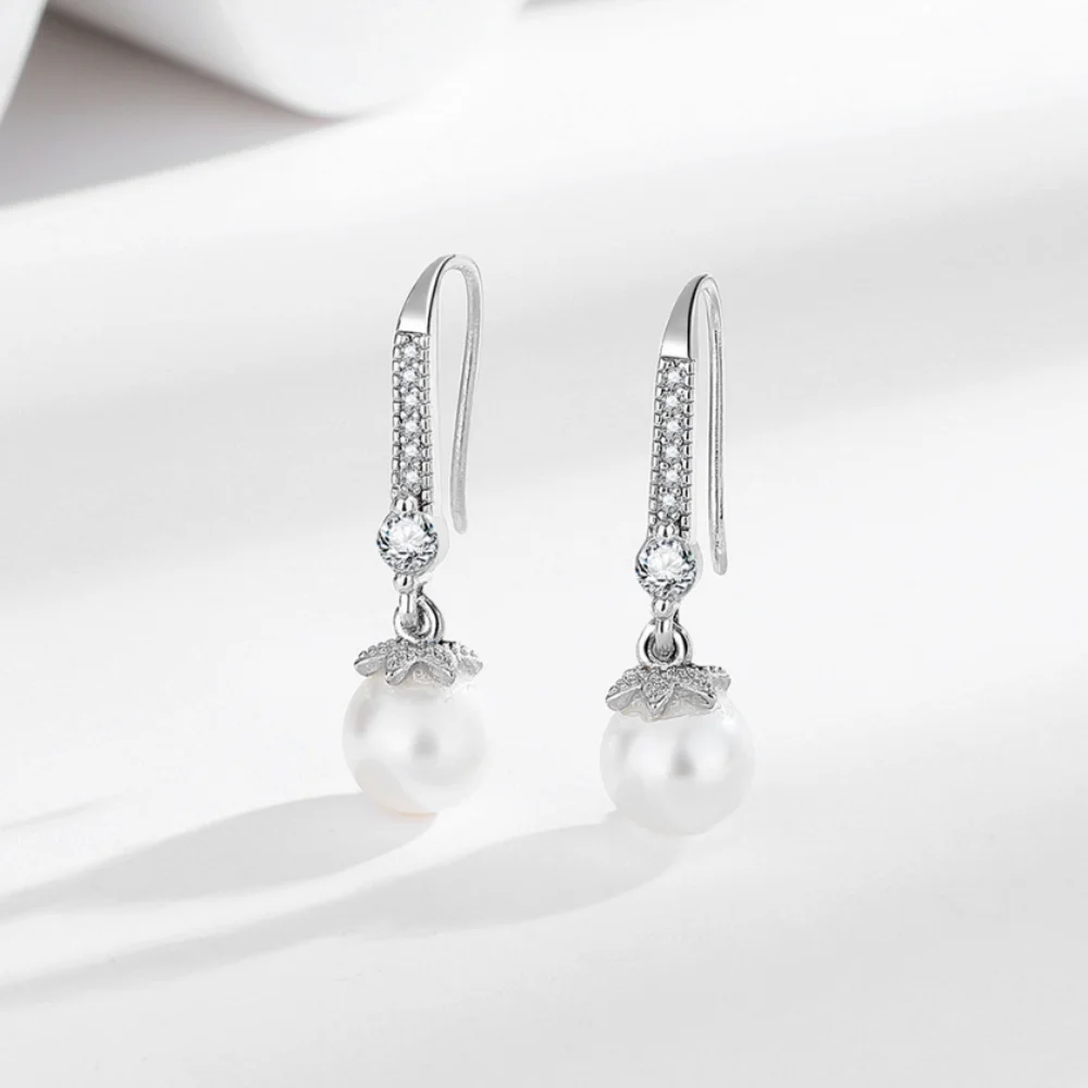 

925 Sterling Silver Drop Earrings Inlaid With Zircon Imitation Pearls Women's Earrings Party Wedding Jewelry Accessories
