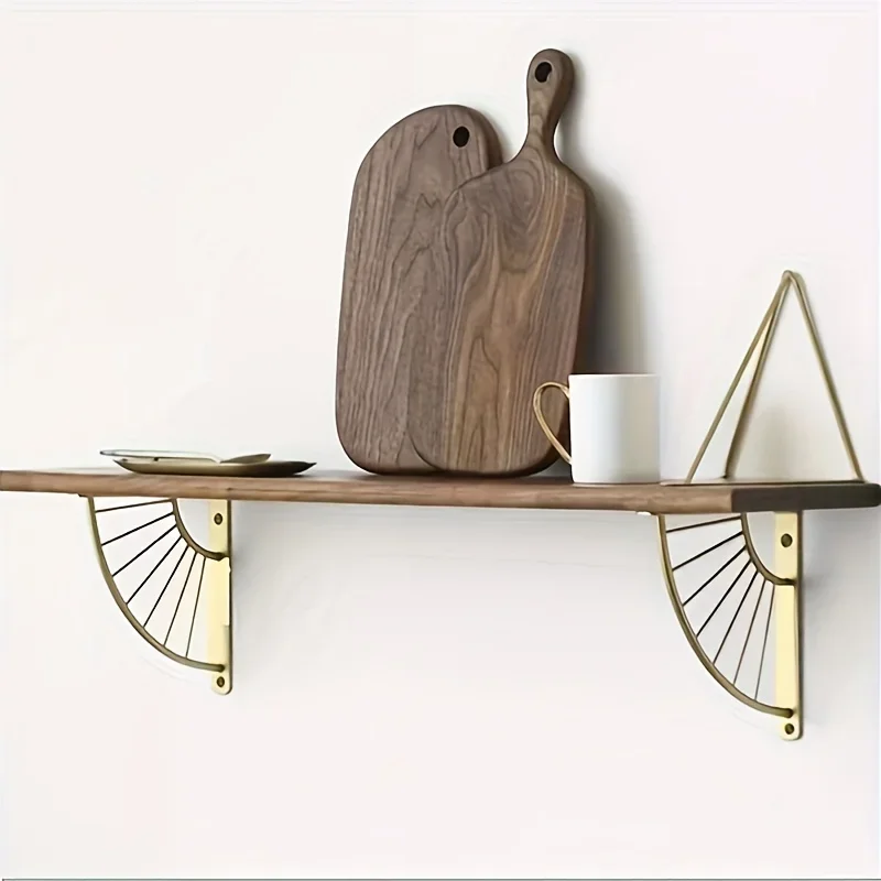 2pcs Gold Wall Bracket Fan-shaped Brass Shelf Book Wall Decor Shelf Supports Retro Iron Hardware Art Holder DIY Wall Decor
