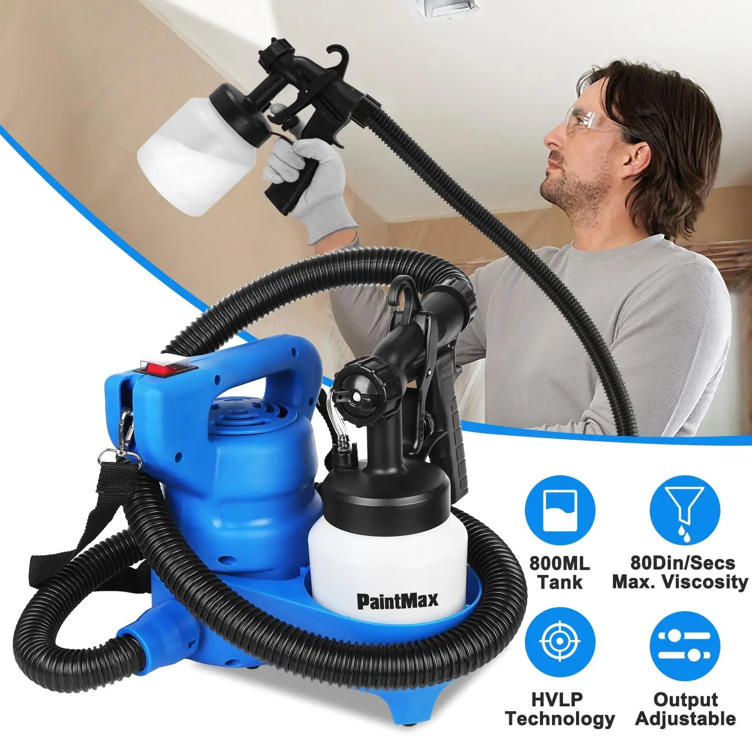 650W HVLP Electric Spray  with 4.9ft Hose, 3 Patterns, Easy Clean - Perfect for furniture , Walls, Fences & More!