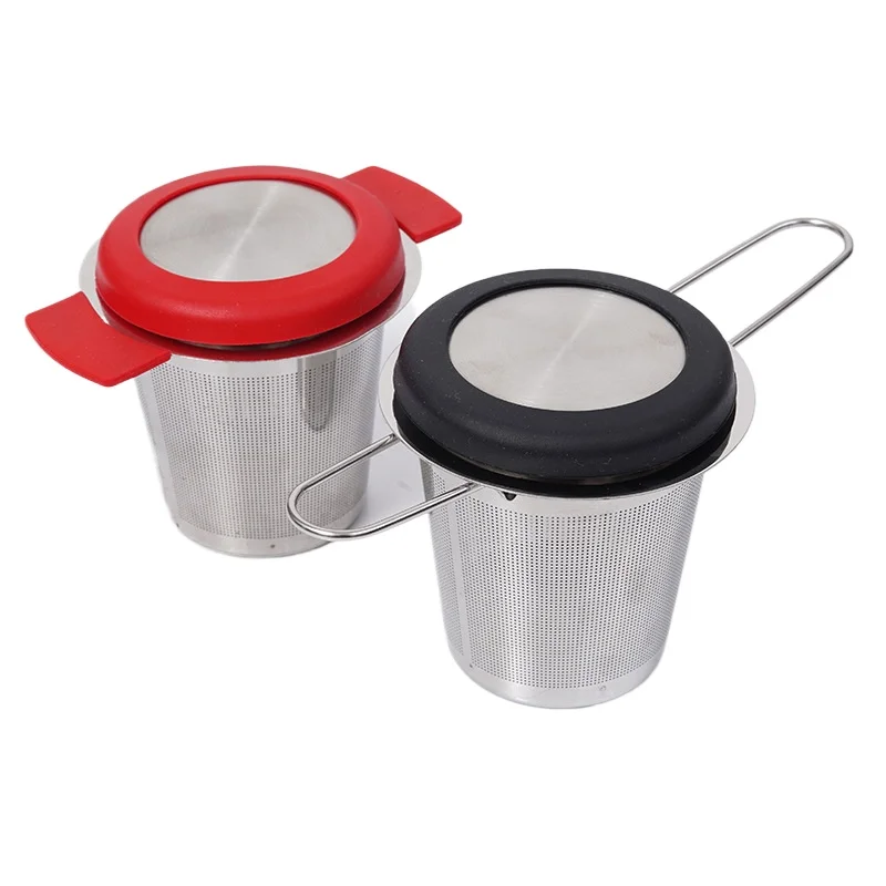 Fine Mesh Coffee Filter Folding Handle Double Ear With Lid Stainless Steel Tea Infuser Strainer With Heat-proof Silicone Cover