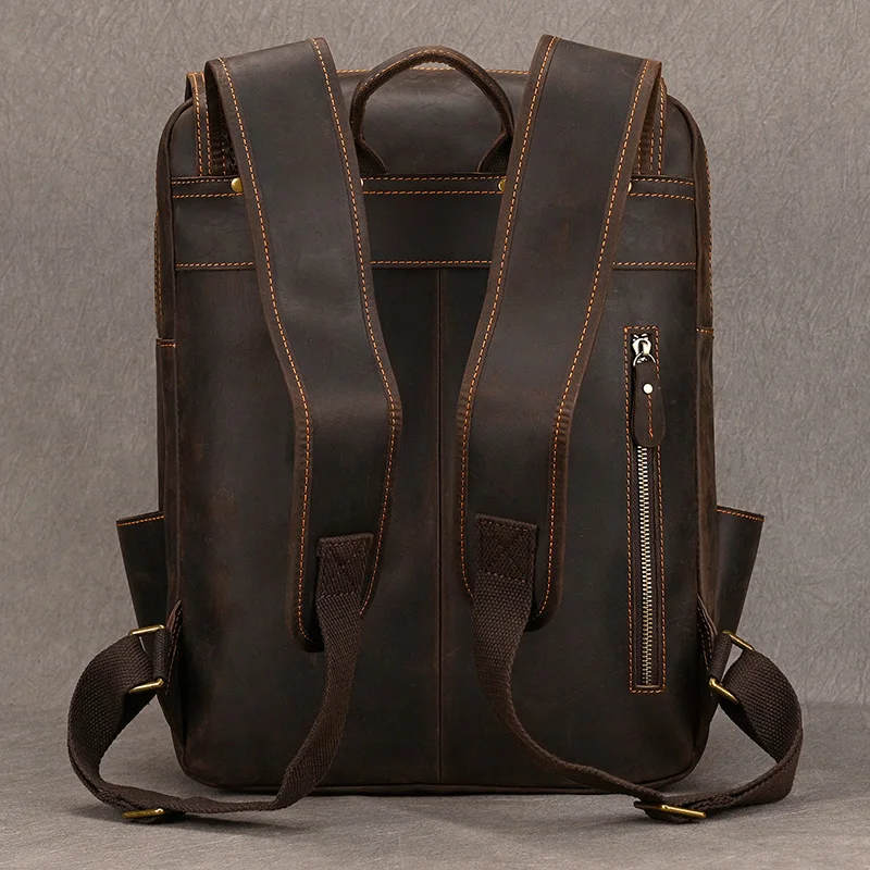 Crazy Horse Leather Laptop Bagpack Vintage Handmade Leather Double Shoulder Bag For Men Male Leather Backpack Dropshipping