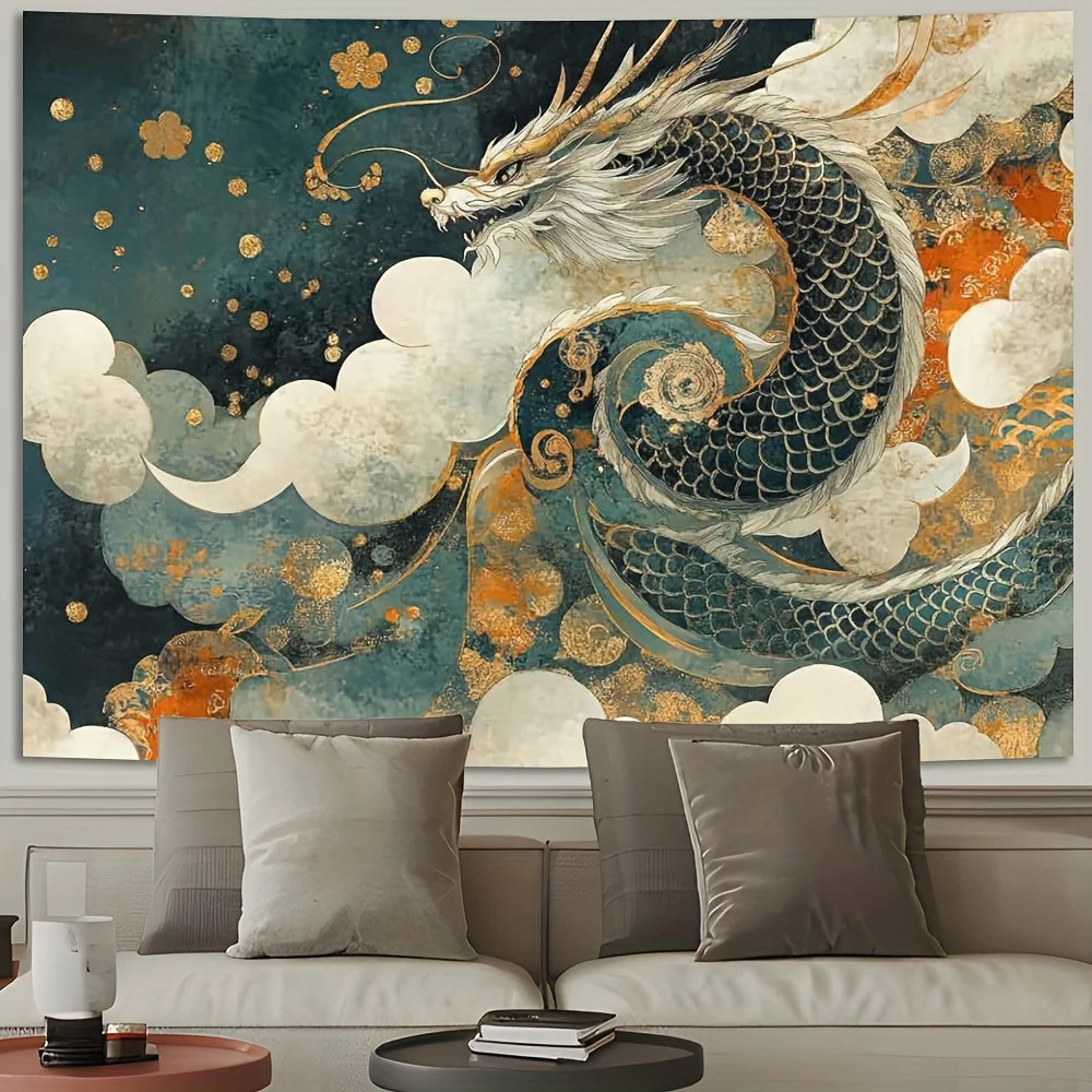 1pc Oriental style dragon pattern tapestry, polyester fabric, machine washable, suitable for bedroom and living room decoration