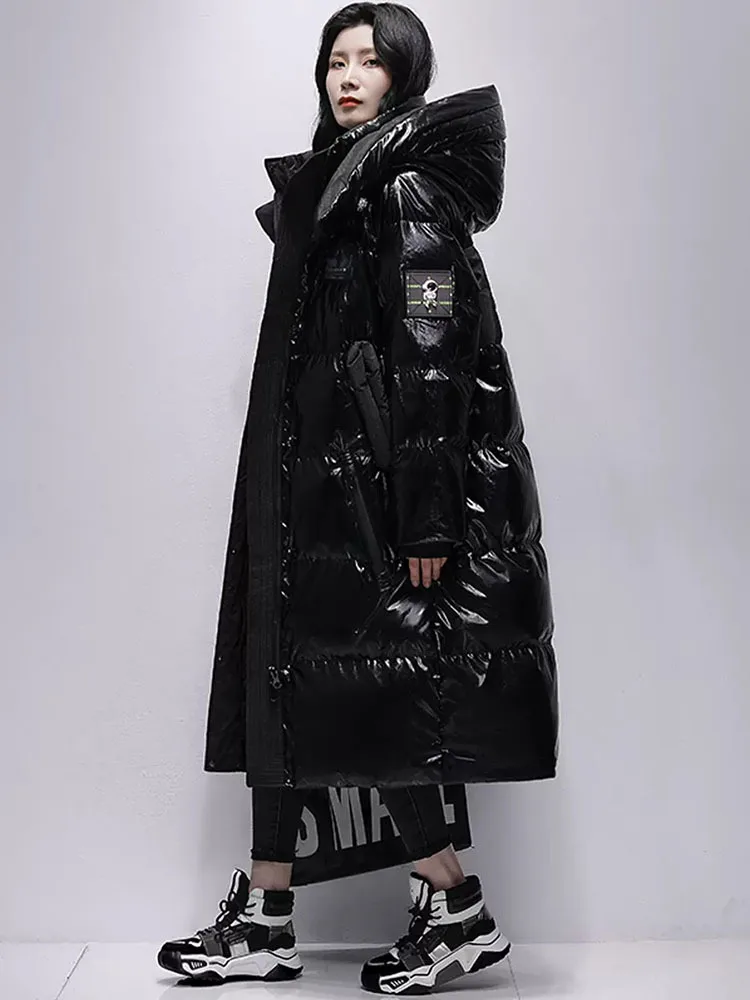 Glossy Coat Winter Clothes Woman Long Black Puffer Jacket Oversized Women Feather Parka Hooded Down Jacket Down Big Coat