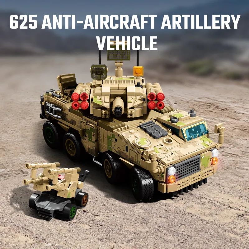 SEMBO 765pcs Anti-Aircraft Artillery Vehicle Assemblage Building Blocks MOC Military Series Car Model Bricks Toys Birthday Gifts