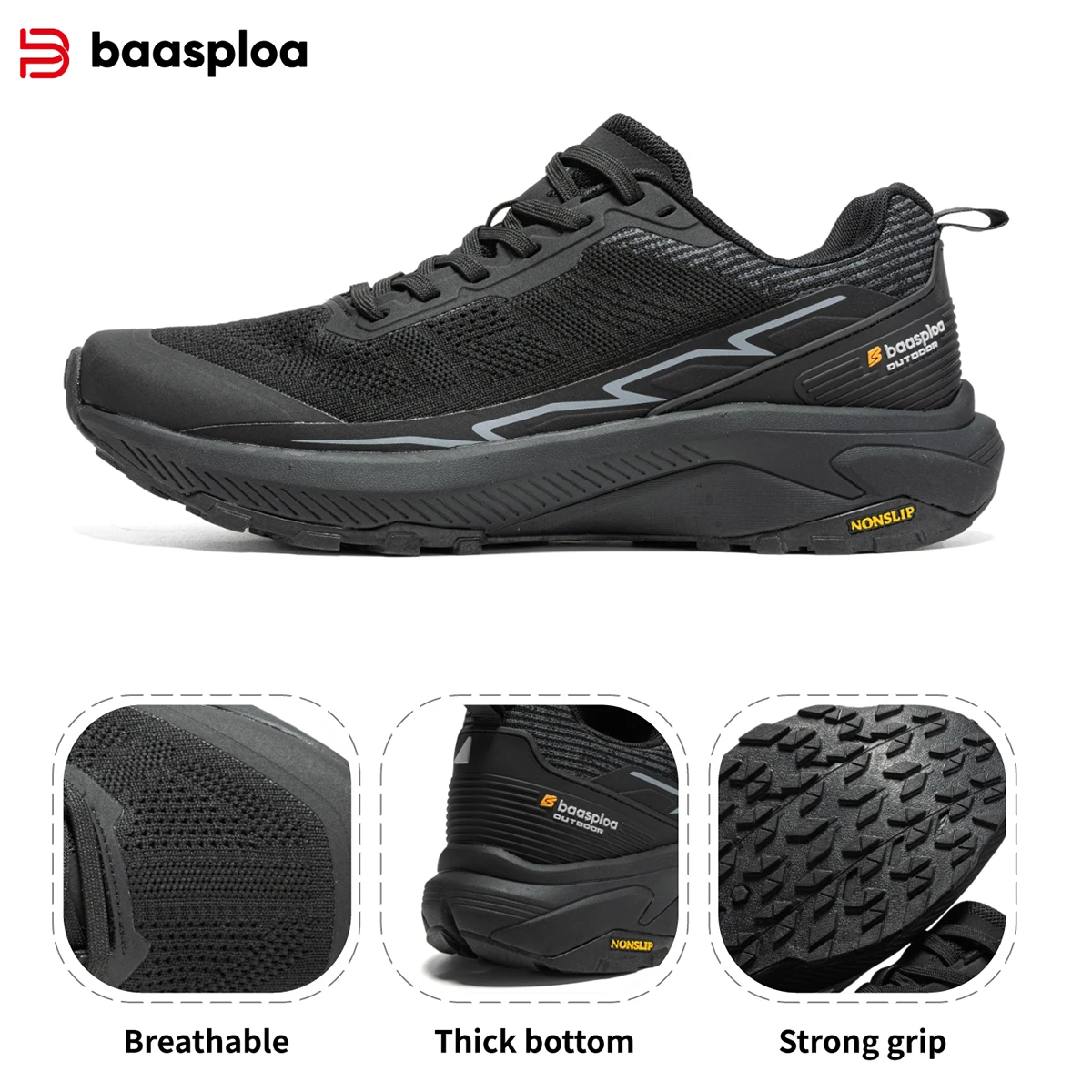 Baasploa Men Hiking Shoes Brand New Mesh Breathable Lightweight Male Sport Shoes Anti-Skid Wear-Resistant Outdoor Climbing Shoes