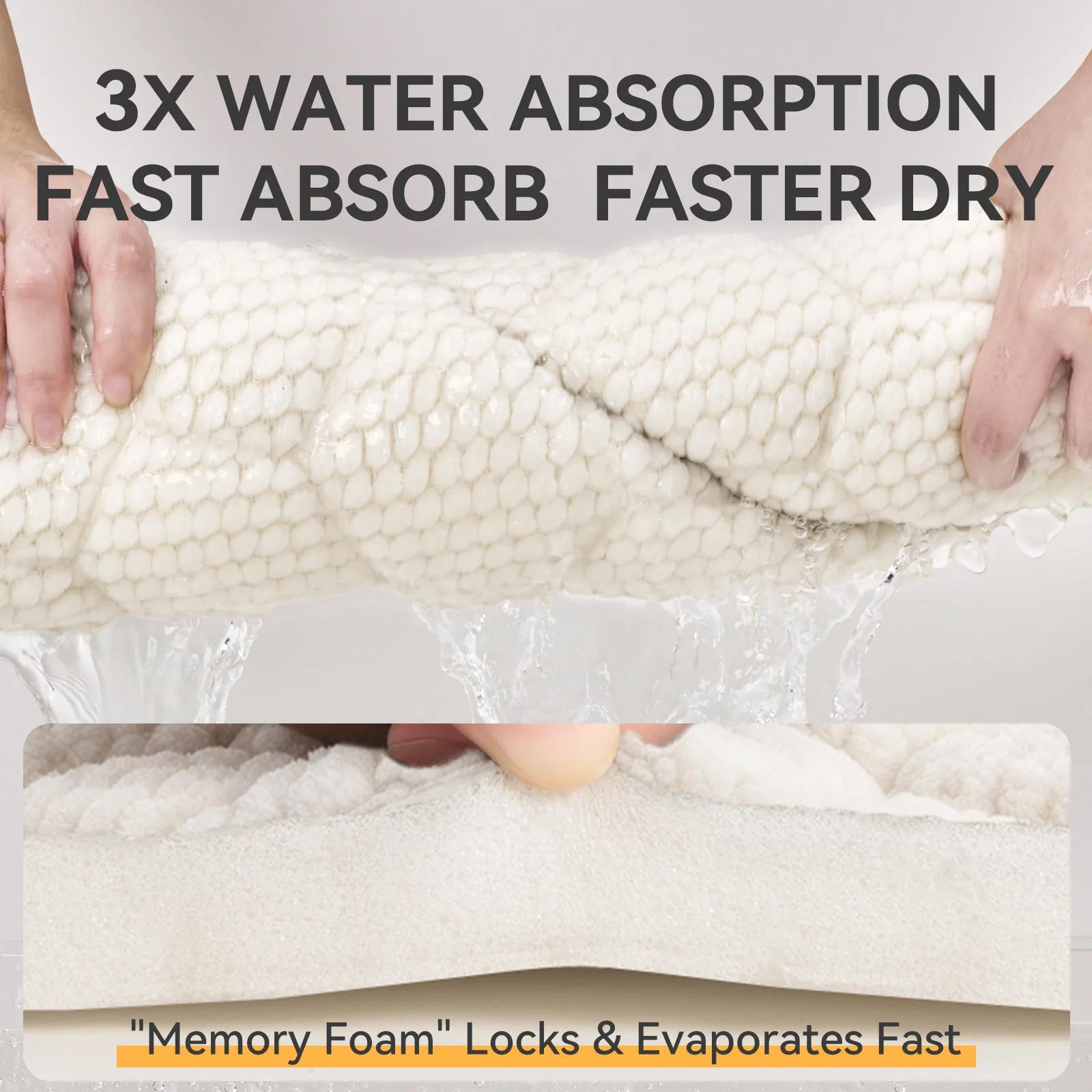Honeycomb Memory Foam Bath Rug, 15mm High-Density Slow Rebound Bathroom Mat, Water-Absorbent, Quick-Dry, Soft & Comfortable
