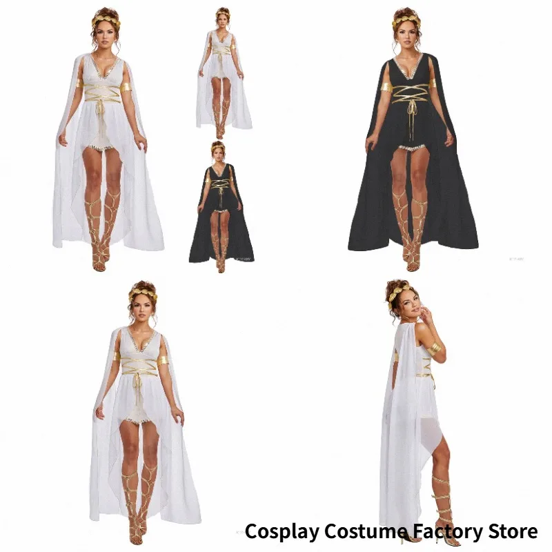 Damen Bühnenkostüm Halloween Karneval Party Cosplay Kostüm Antike Griechische Göttin Kostüm-Set Mit Kopfschmuck Taillengürtel 2025
