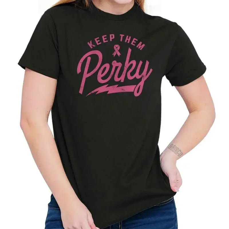 Breast Cancer Save Ta Tas Keep Them Perky Womens Graphic Crewneck T Shirt Tee