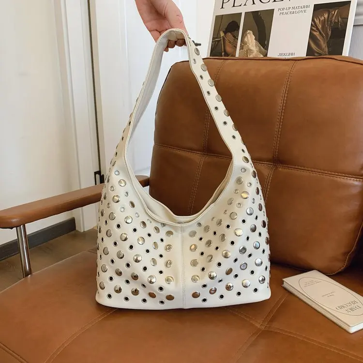 

Новая сумка-тоут 2026 года с точками и заклепками, трансформируемая сумка на плечо с верхней ручкой, модная сумка в стиле готика, сумка-клатч