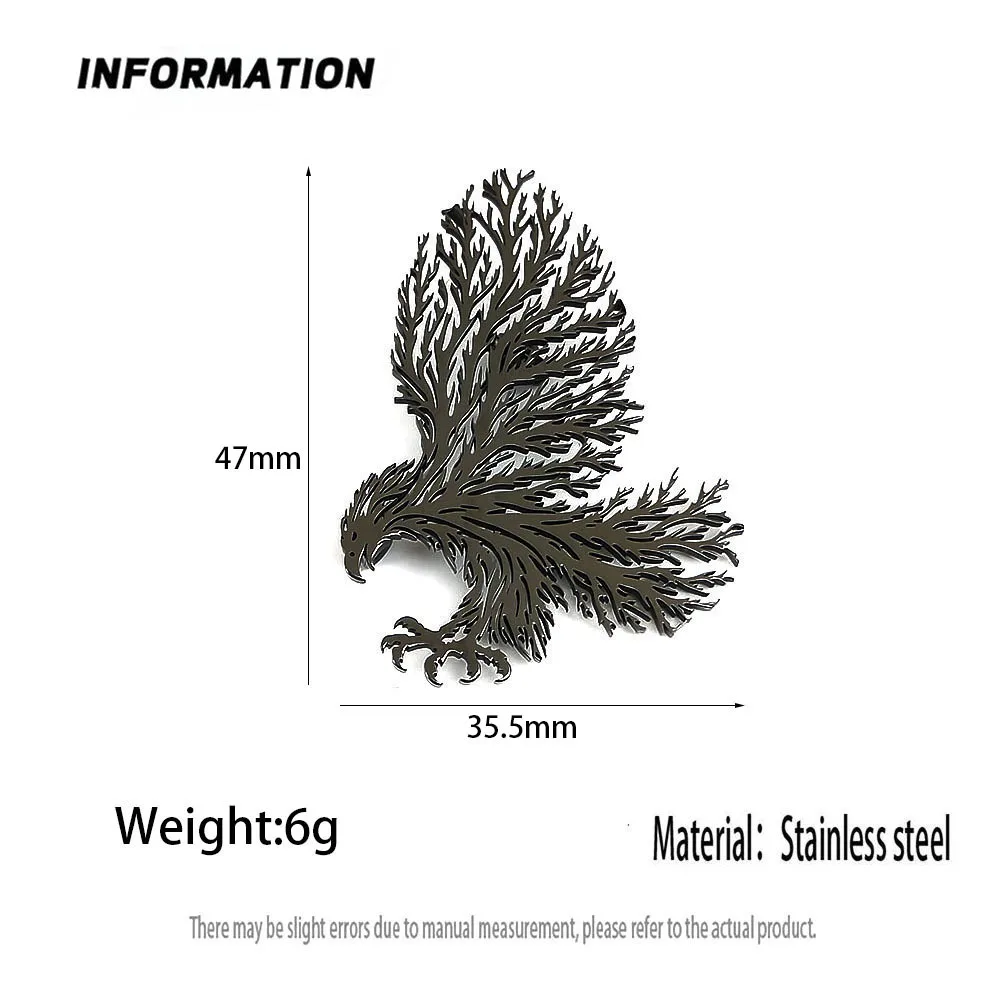 Stainless Steel Hollow Eagle Brooch Tree Texture Lapel Pin Hollow‑cut Badge For Men Suit Jacket Backpack Clothing Accessory Gift