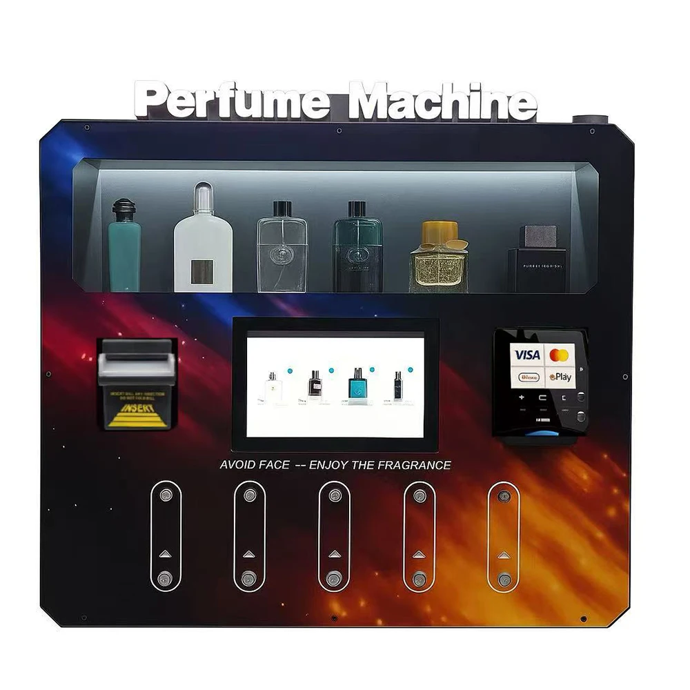 Customized Wall Mounted Fully Automatic Sample Perfume Cologne Vending Machine With LED Cash Card QR Code Touchscreen