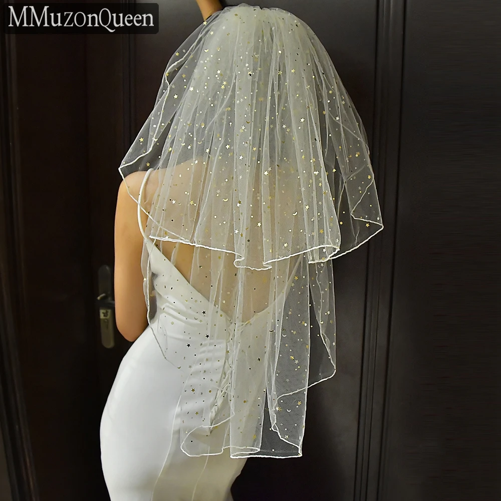 

MMQ M14 Stars Moon Organza Veil White/Ivory Wedding Accessories 2 Tiers Cheap Bridal Veil With Comb bachelorette party women