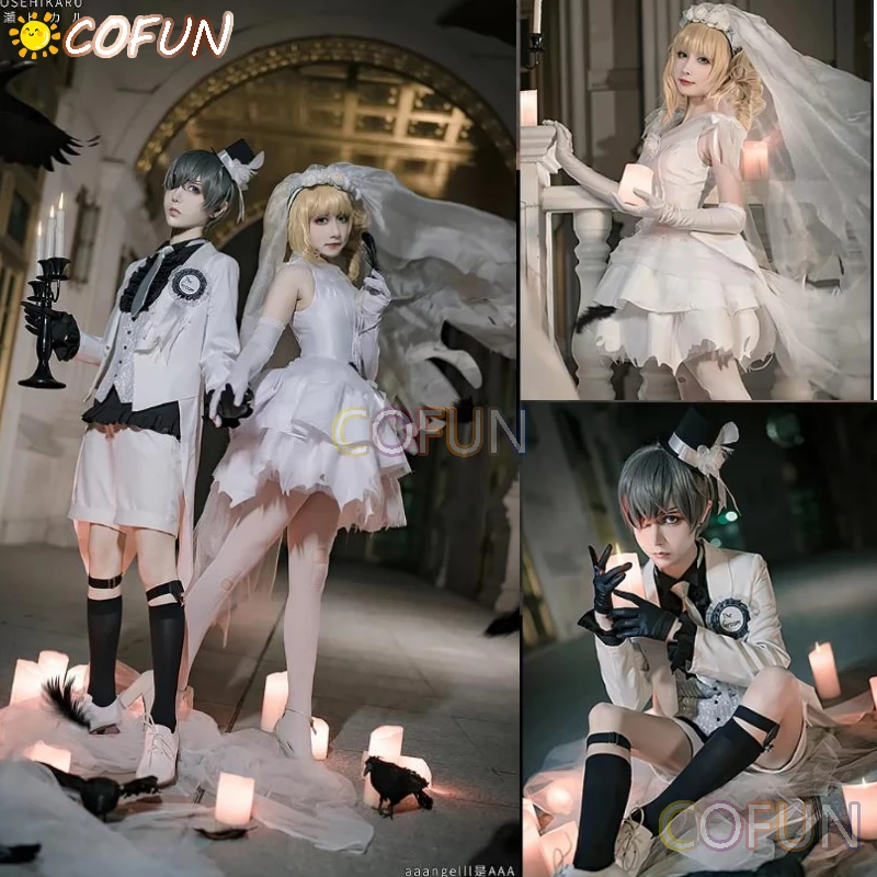 COFUN Amine Black Butler Ciel / Elizabeth Cosplay Costume Halloween outfits Women Flower Wedding Dress