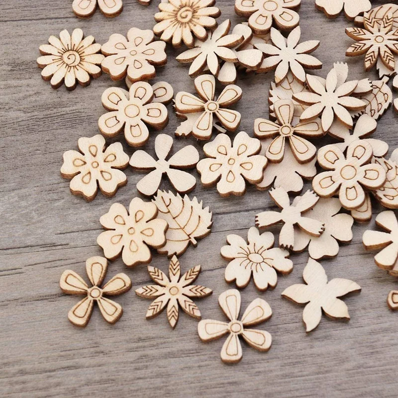 100 Stück Holz scheiben Scheiben Blumen form unvollendete Holz ausschnitte Handwerk DIY Dekoration