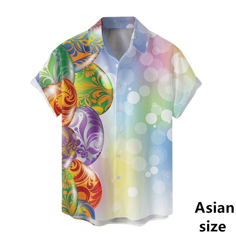 Hawaiian Shirts For Men Happy Easter Day Rabbit Egg Graphic 3D Printed Beach Shirts Harajuku Fashion Festival Gifts Men Blouses