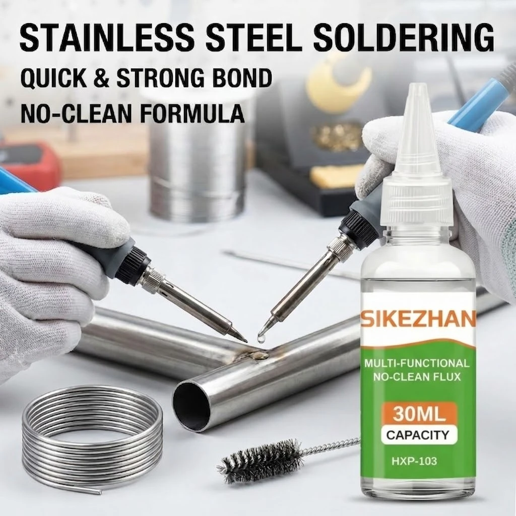 SIKEZHAN Stainless Steel Liquid Soldering Flux No-Clean Welding Fluid for Nickel Copper Iron PCB & 18650 Battery Repair Work