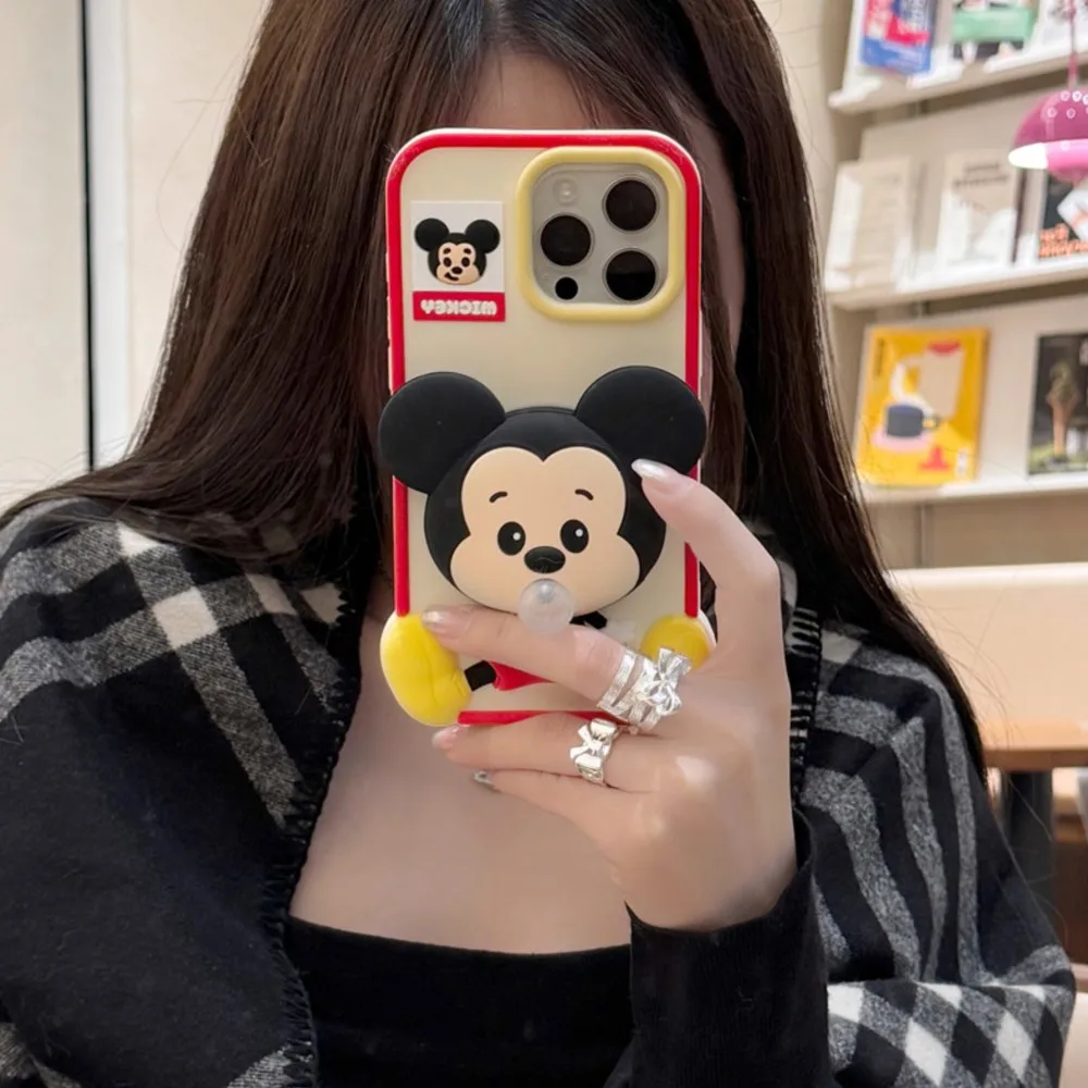 Cute Cartoon Mickey Squishies Phone Case For iPhone 16 15 14 Plus 13 12 Pro Max Blowing Bubble Protection Soft Silicone Cover