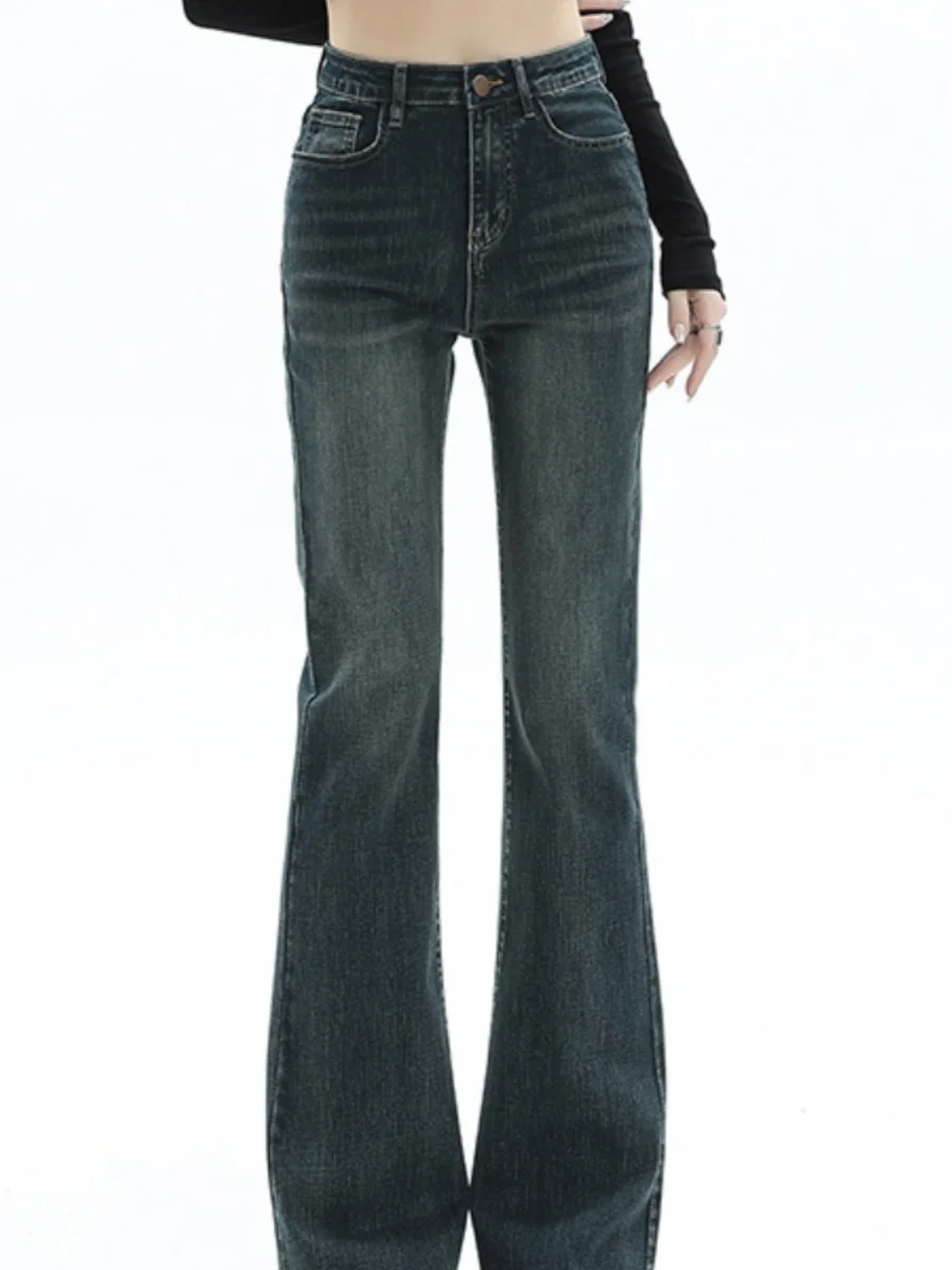 กางเกงยีนส์ทรงบลูมขาบานเอวสูงสำหรับผู้หญิง สไตล์ลำลอง ช่วยให้ดูผอมเพรียว ไซส์ใหญ่ ใส่สบาย ยืดหยุ่น