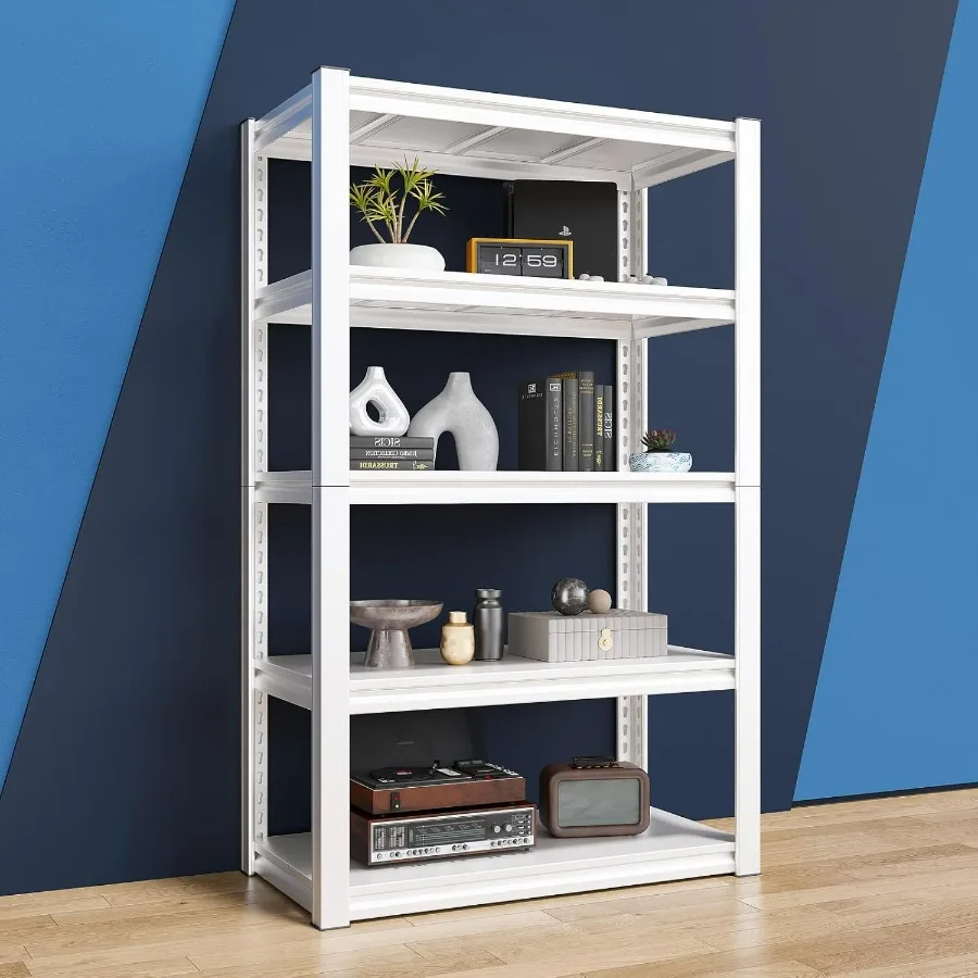 Heavy Duty 2000LBS 5 Tier White Metal Shelving for Kitchen Pantry Closet Basement Warehouse Storage Solution with 16.5 D x 32 W