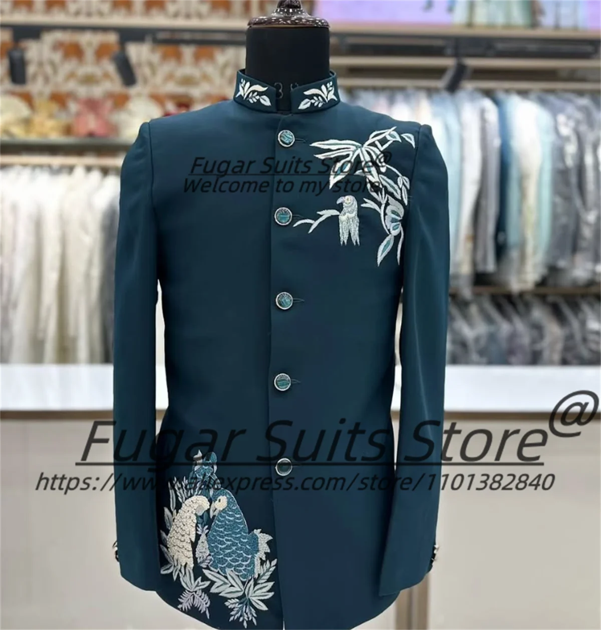 

High-qublity Embroidery Formal Men Suits Customized Slim Fit Groom Wedding Tuxedos 2 Pieces Sets male Prom Blazers Ropa Hombre