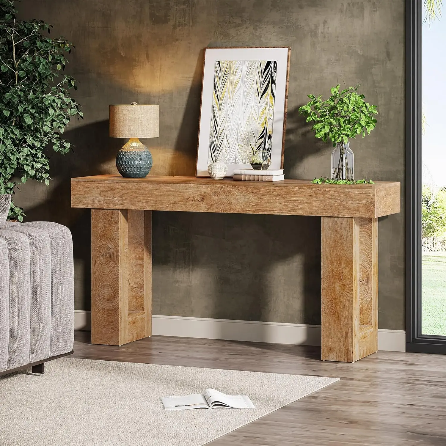 63-Inch Long Console Table, Wooden Rectangular Sofa Table Behind The Couch, Farmhouse Entryway Table for Entrance, Hallway, Livi