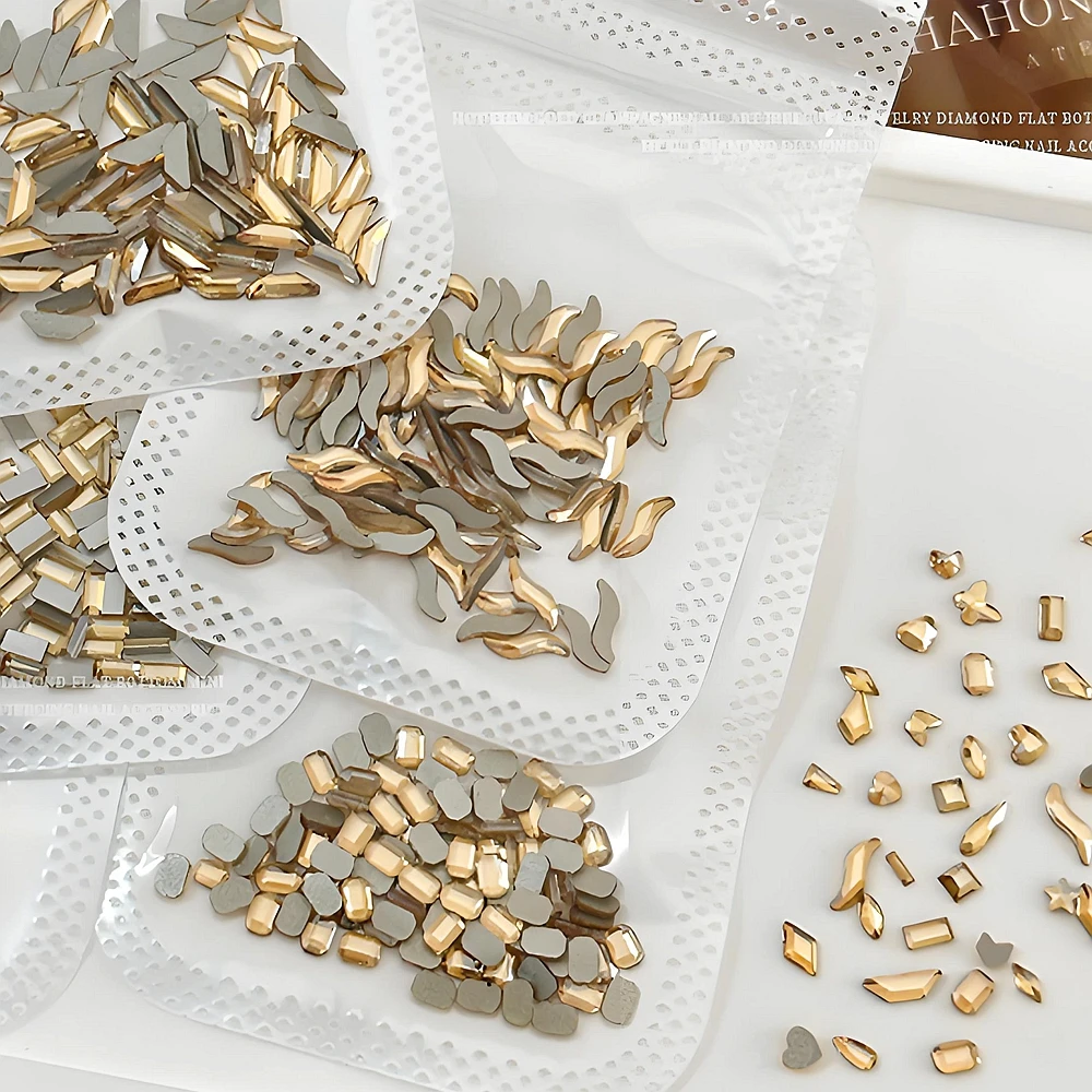 100 pezzi color champagne 3D flatback nail art strass accessori per manicure decor bellezza unghie decorazione forniture materiale