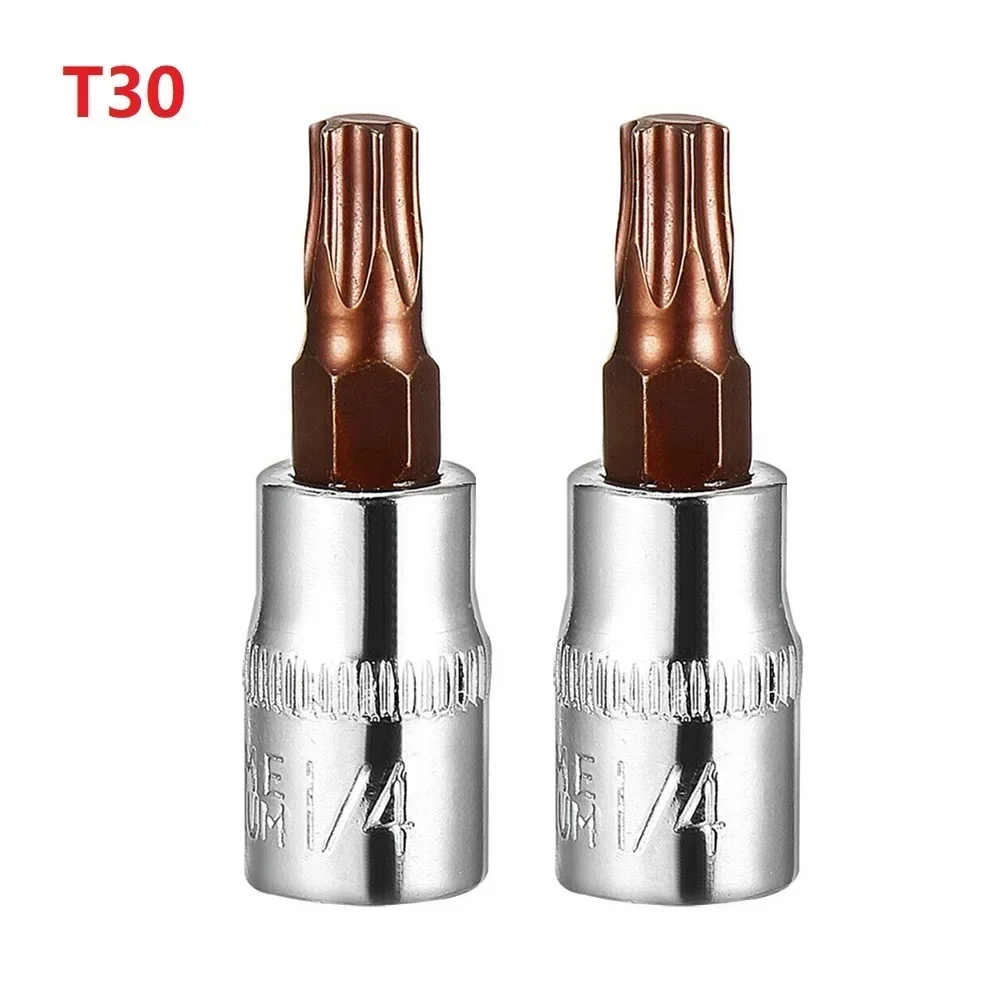 2pcs Torx Hex Slotted Pozi Bit Socket Screwdriver Torx Star Socket Bit 1/4\