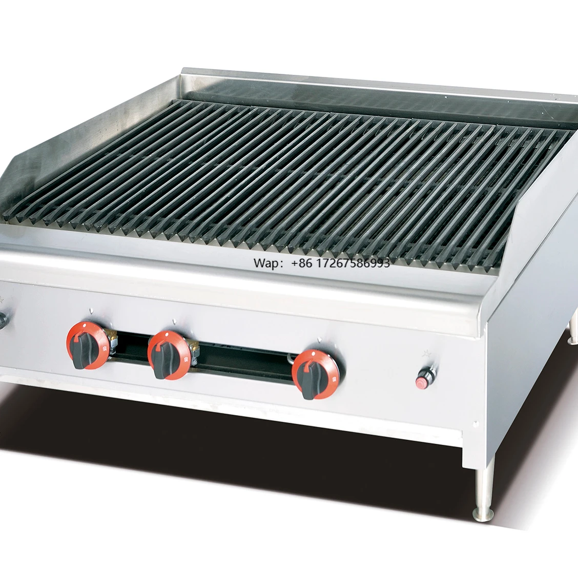 3-Burner Industrial Lava Rock Grill Hot Stone Cooking BBQ for Steak Durable Hotel & Restaurant Supplies