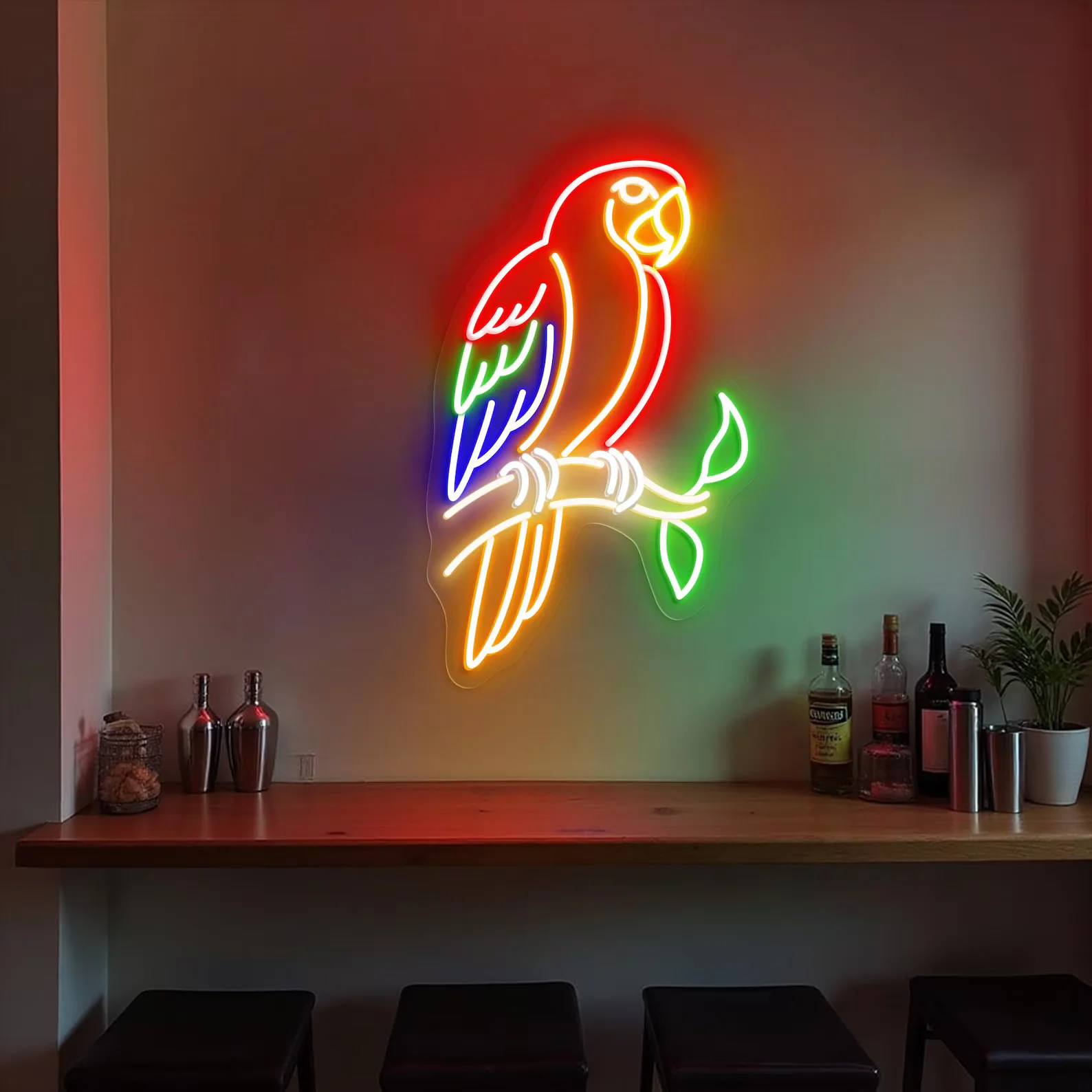 Parrot Neon Sign Jungle Colorful Bird Neon Sign Home Bar Bedroom Wall Decor Beach Decor