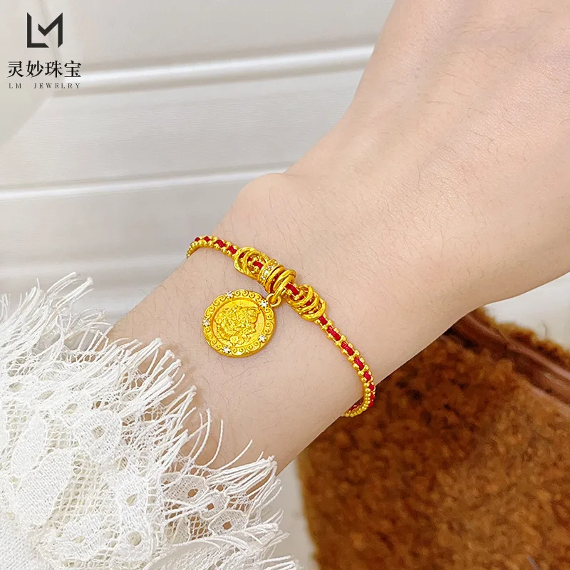 

Роскошная упаковка ювелирных изделий из настоящего золота 9999, браслет из красной веревки на год зодиака, браслет для подруги