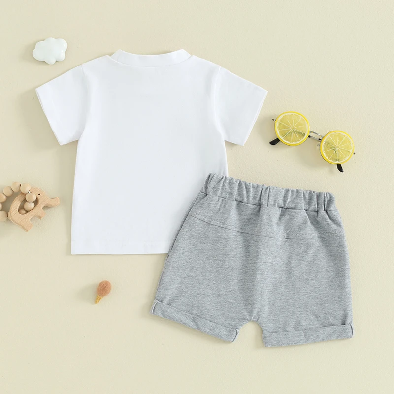 VISgogo Toddler Boy Clothes Set Letter Print Short Sleeve T-Shirt with Solid Color Shorts with Pocket 2Pcs Baby Summer Outfit