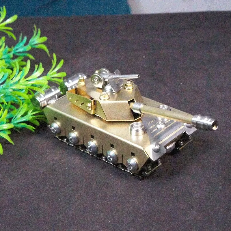 New Stainless Steel Metal Assembly Tank Model Crafts Rotation Tracked Vehicles Military Model Toys For Boys Creative Gifts