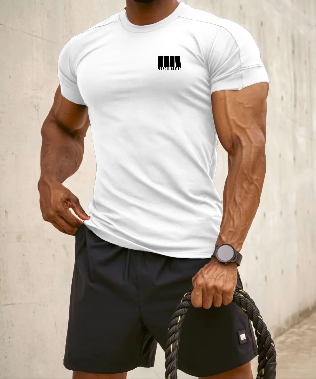 

Summer Men's Sporty Outdoor Leisure Training Fitness CrSummer Muscle Men's Fashion Spoewneck Quick-Dry Breathable T-Shirt Shirt