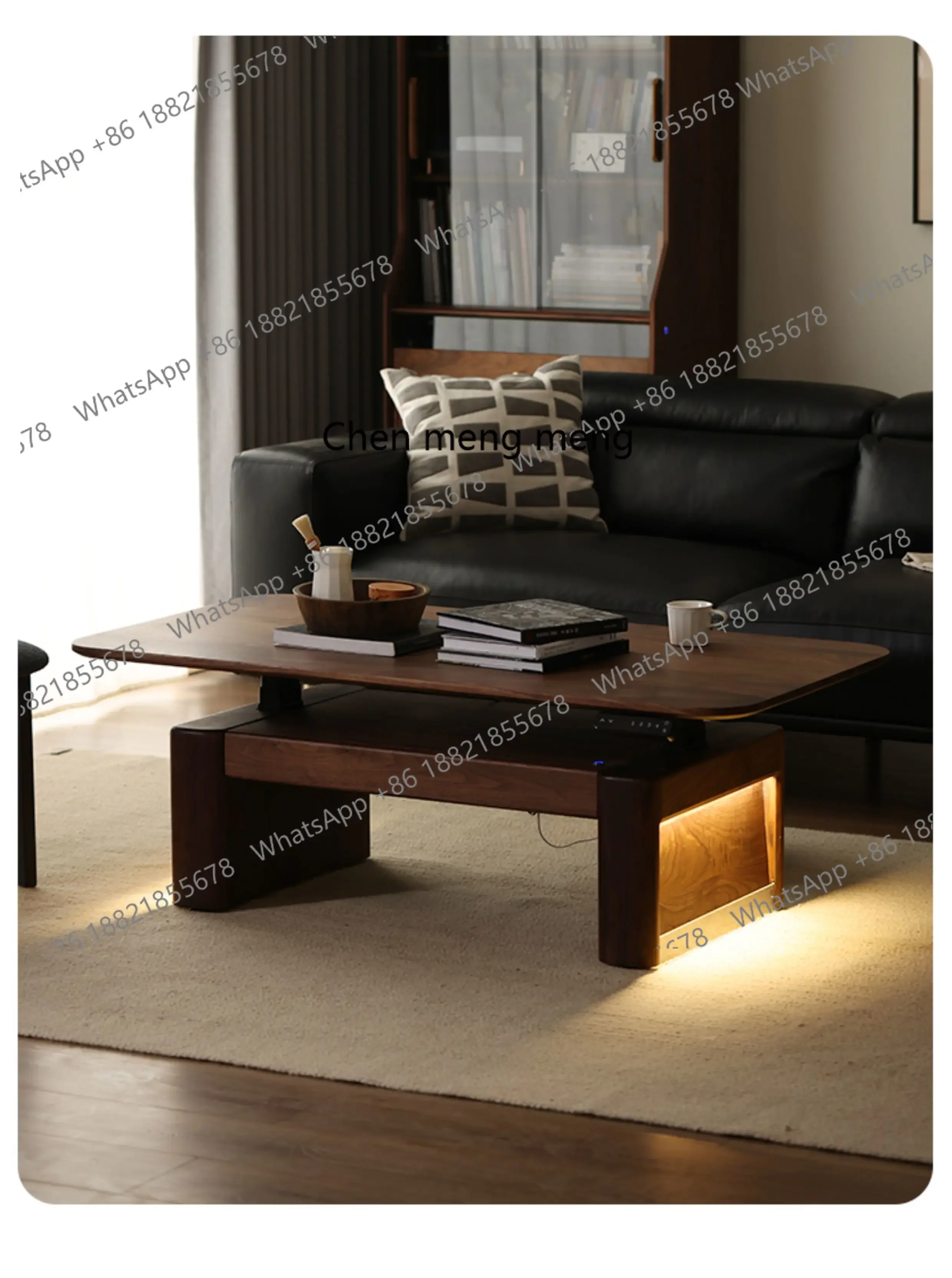 Black walnut electric lifting coffee table table dual-purpose multi-functional office computer desk